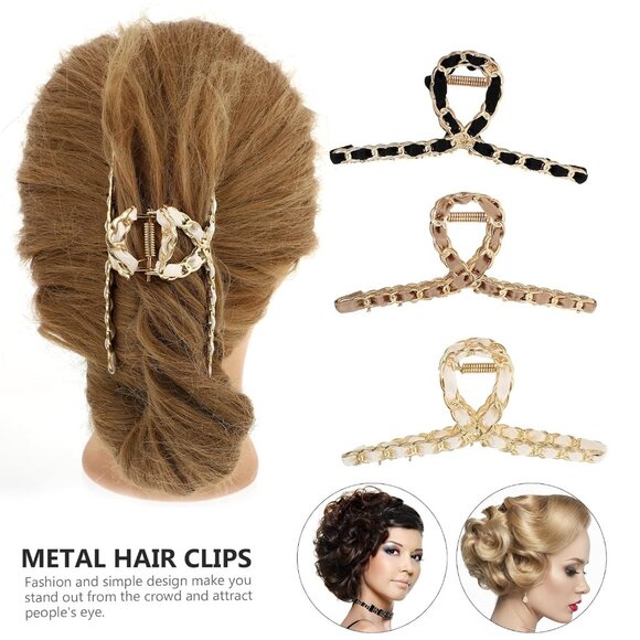 Vintage Metal Hair Claw Clips Set 3 Assorted Colors Strong Hold Ladies - Picture 9 of 9